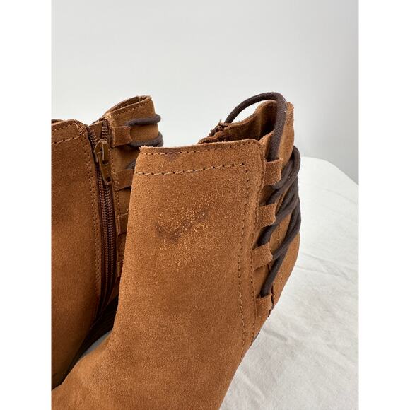 Diba Womens Suede Wedge Booties Size 9M Brown Ankle Round Toe - Picture 3 of 14